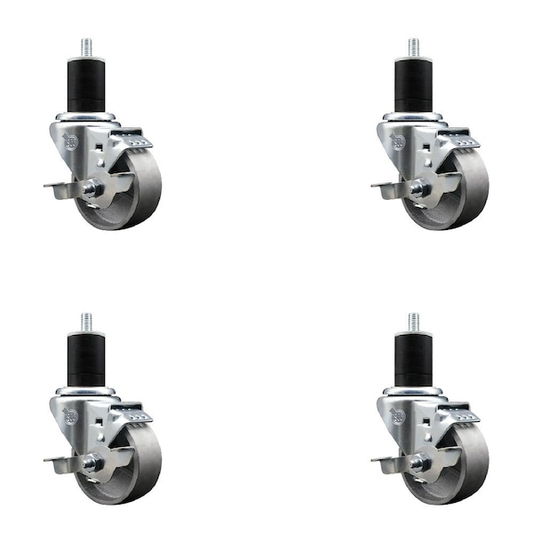 3'' Semi Steel Swivel 1-3/4'' Expanding Stem Caster Set with Brake, 4PK